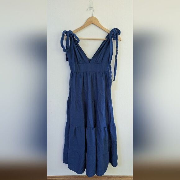 House of Harlow 1960 Linen Blend Tiered Dress Medium Boho Flowy Tie Midi Maxi XS - Picture 1 of 5